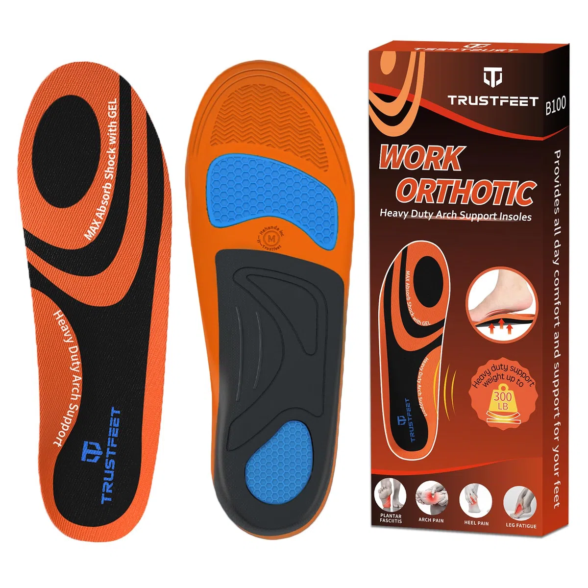 Trustfeet Solette da lavoro per stare in piedi tutto il giorno, resistenti solette ortopediche da lavoro per alleviare l'affaticamento del piede, fascite plantare, supporto per arco plantare da-M