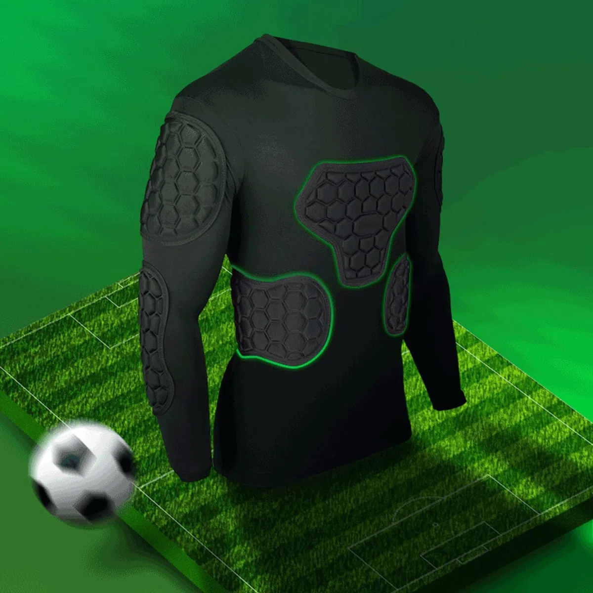Maglia a compressione per portiere giovanile – abbigliamento sportivo resistente, abbigliamento protettivo da allenamento | tecnologia di imbottitura in EVA rinforzata, sistema di protezione cuscino