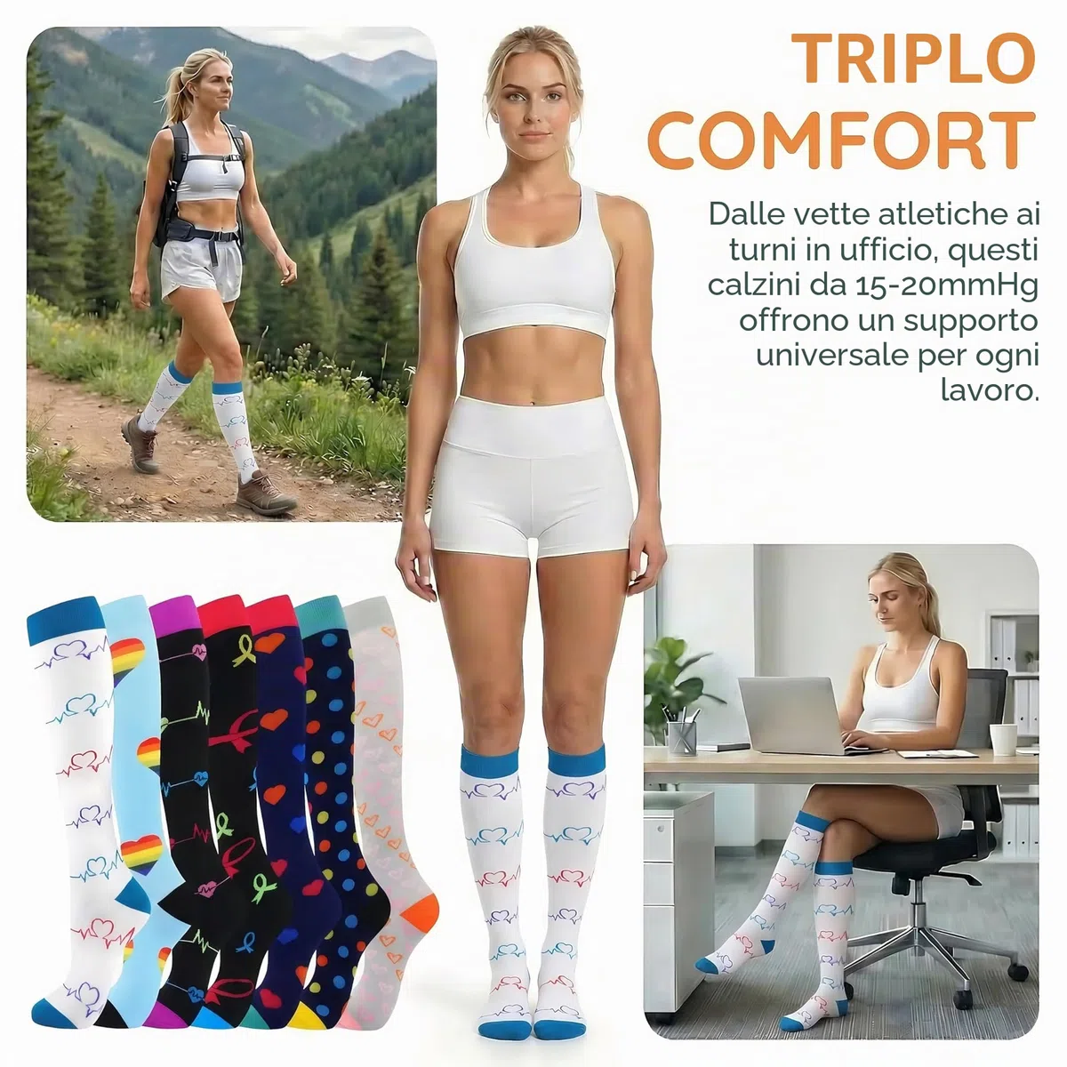 Calzini a compressione (7 paia) per donne e uomini circolazione, 20-30 mmhg, calzini alti sono il miglior supporto per la corsa sportiva e il ciclismo