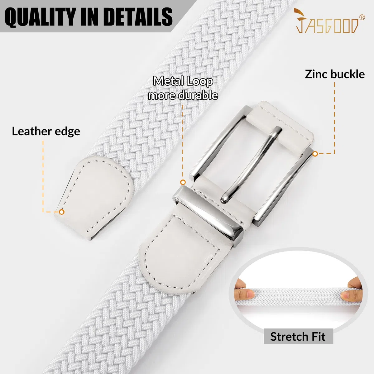 JASGOOD Cintura elastica intrecciata da uomo, cintura in tessuto elastico per jeans, pantaloni, 3,5 cm, casual, da uomo, donna, cintura da golf, confezione regalo