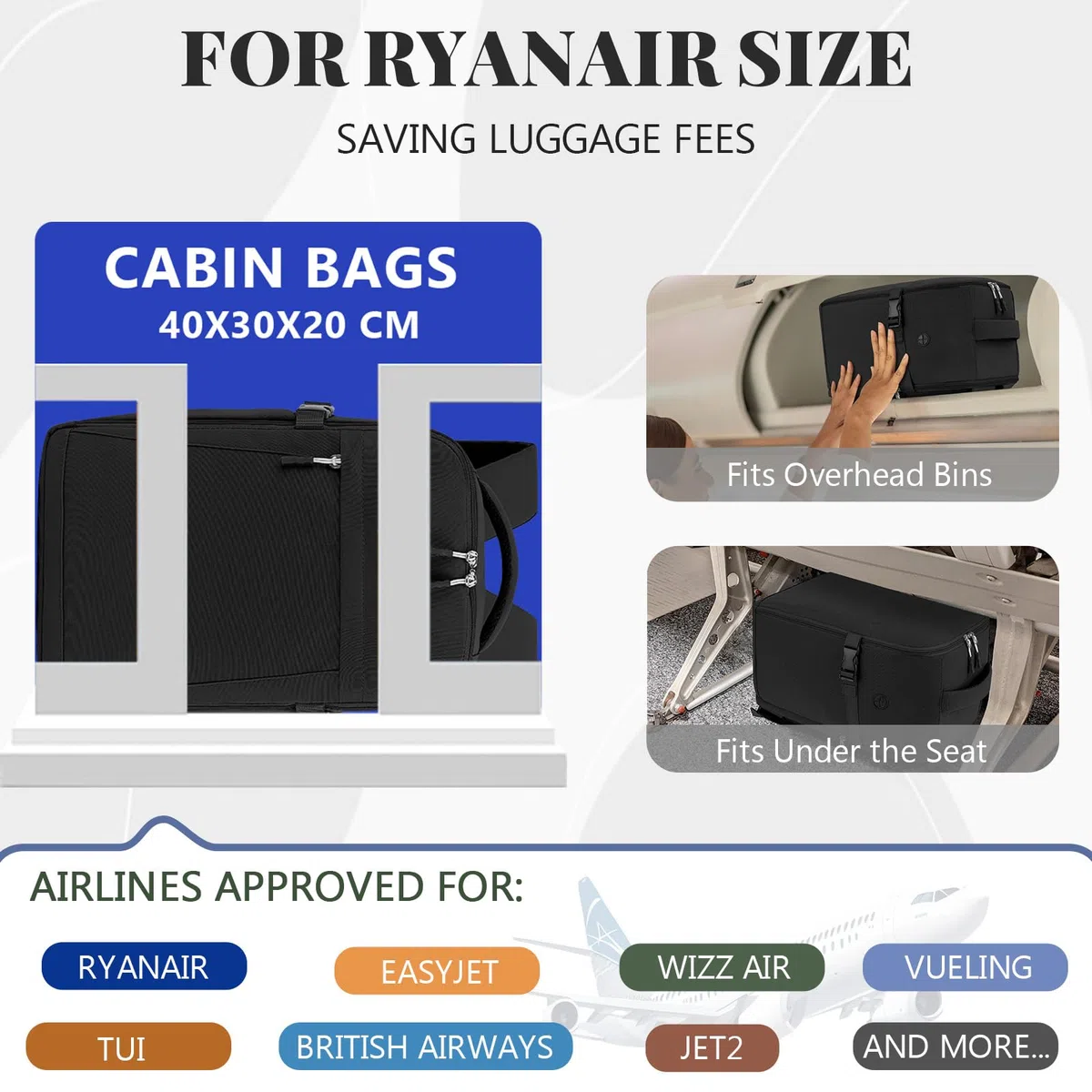 Hayayu Zaino 40x30x20 Bagaglio A Mano Zaini 40x30x20cm Da Aereo, Zaino Da Viaggio 40x20x30 Zaini Da Viaggio Aereo Bagaglio A Mano 24l Borsa Da Cabina Donna Uomo
