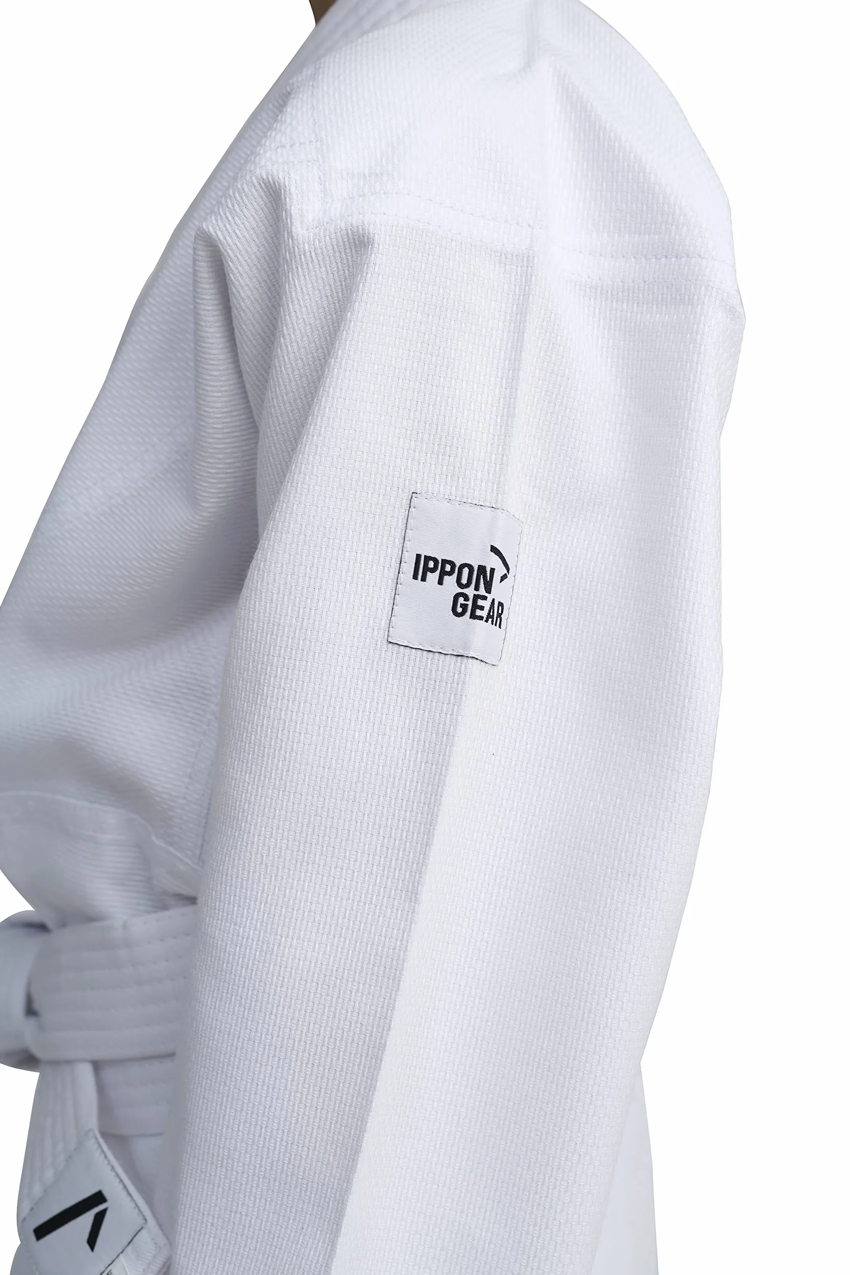 IPPONGEAR Tuta Judo Beginner 2 per Bambini con Cintura (Elastico in Vita e Coulisse sui Pantaloni, densità del Tessuto 190gr/m²) Bianco