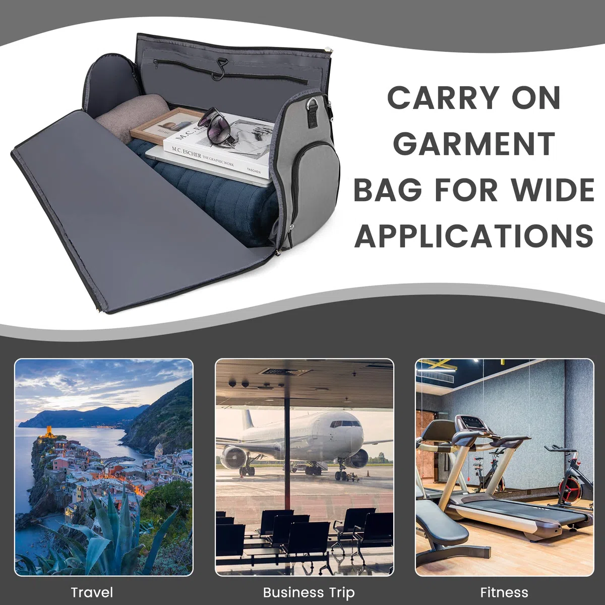 GIANTEX Borsa da trasporto 2-In-1 convertibile con tasca per scarpe, borsa da viaggio per viaggi d’affari/fine settimana/palestra 50L per uomini donne (Grigio Scuro)