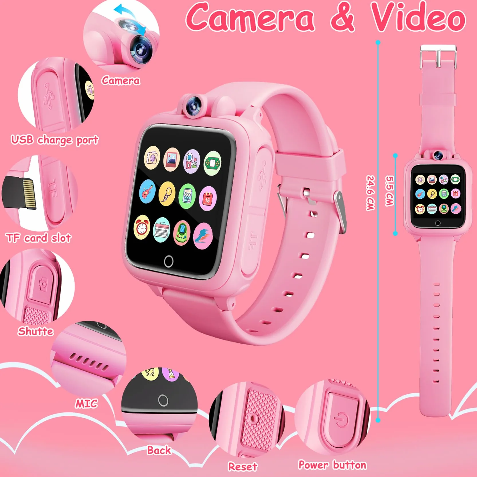 Smartwatch per Bambini, Orologio Bambina, 26 Giochi, Contapassi, Calorico, Fotocamera, Musicale, Torcia, Sveglia, Giocattoli Educativi, Regali di Natale per ragazze e ragazzi dai 2 ai 13 anni