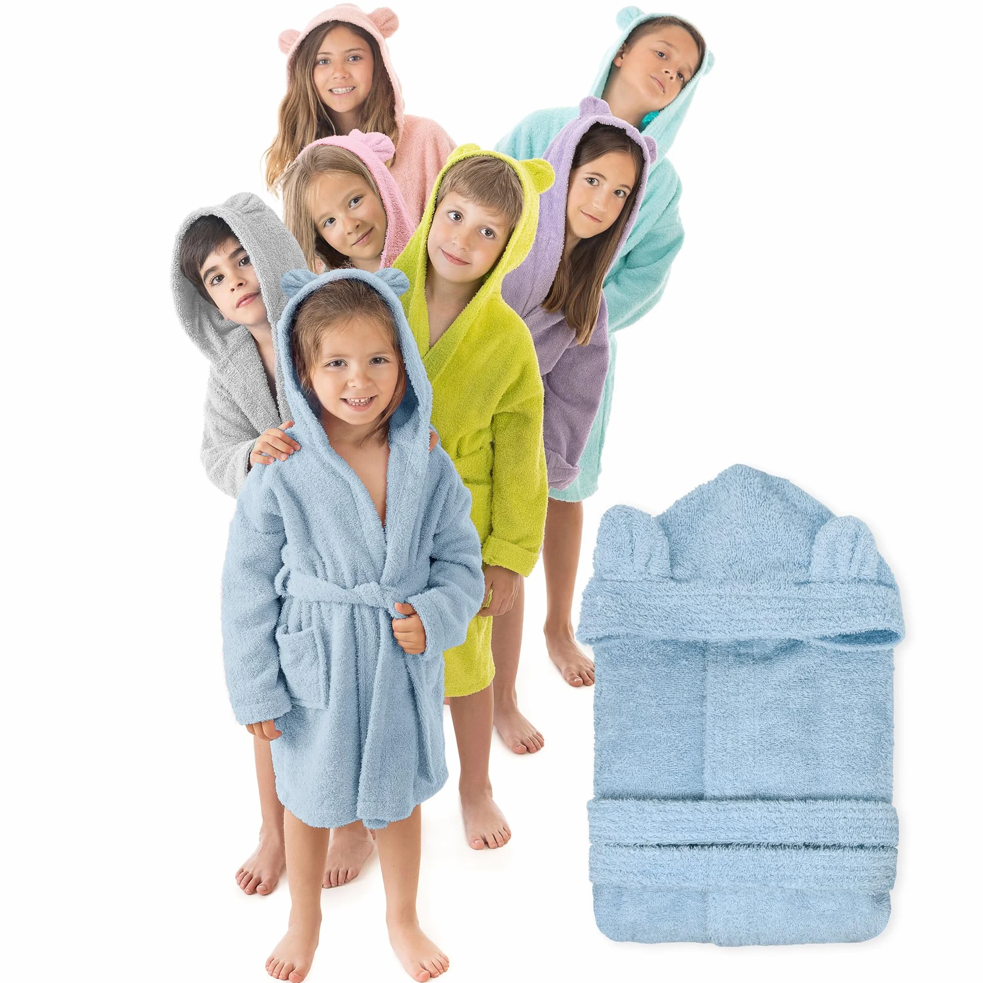 LEBENGOOD - Accappatoio Bambini adolescenti Cotone: Bambino, Bambina, 100% Cotone OEKO-TEX - 2 tasche, cintura, cappuccio