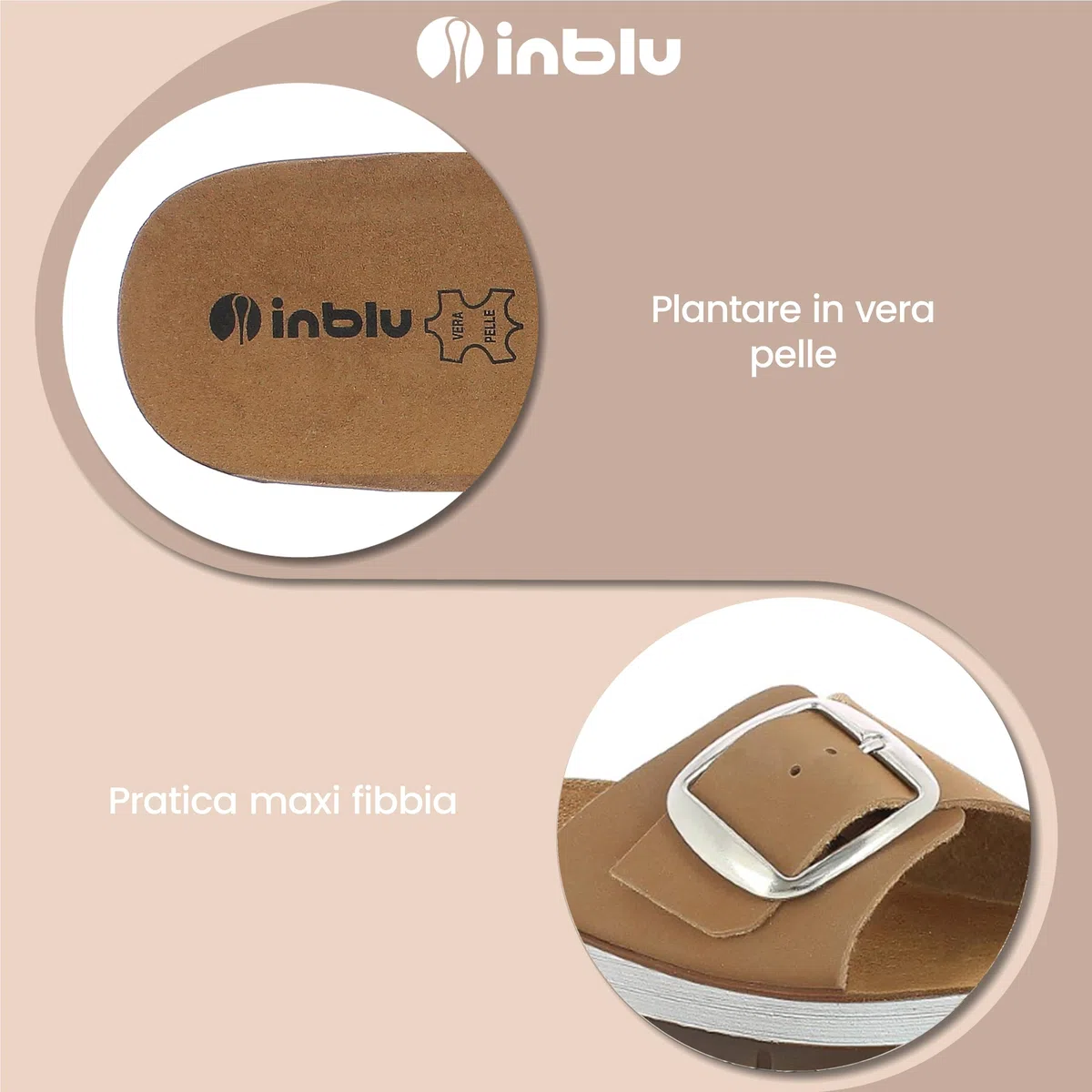 inblu Ciabatte Donna A Fascia Con Maxi Fibbia, Flessibili E Leggere, Plantare In Pelle Sandali a ciabattaDonna