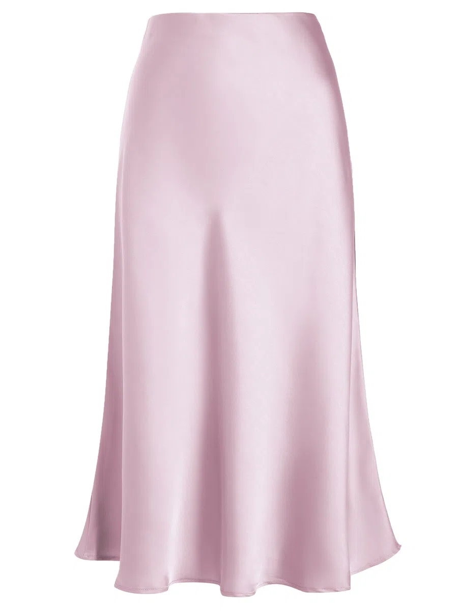 Gonna in Raso da Donna Gonna a Trapezio Lunghezza Midi Tinta Unita a Spina di Pesce in Seta per Feste aziendali S-XXXL