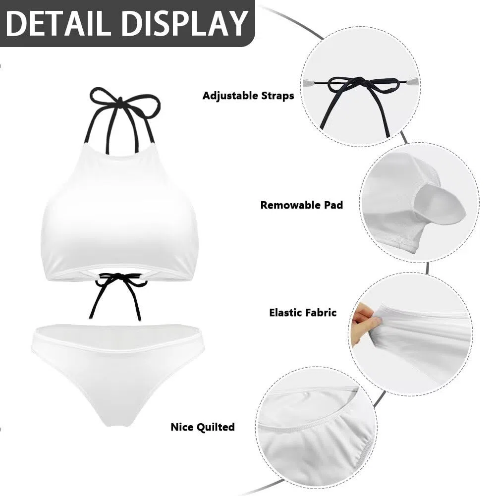 Sexy due pezzi bikini set per le donne vintage collo alto costumi da bagno costumi da bagno con spalline regolabili