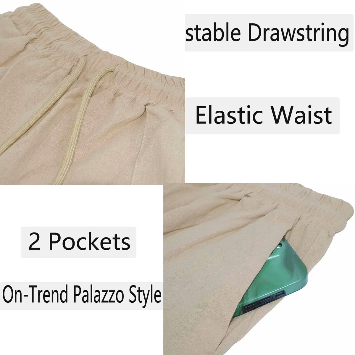 Nuofengkudu Larghi Pantaloni Palazzo Donna Estivi Coulisse Elastico Vita Alta Tasche Comodi Eleganti Lunghi Leggeri Yoga Pantalone Traspiranti Sportivi Spiaggia Joggers