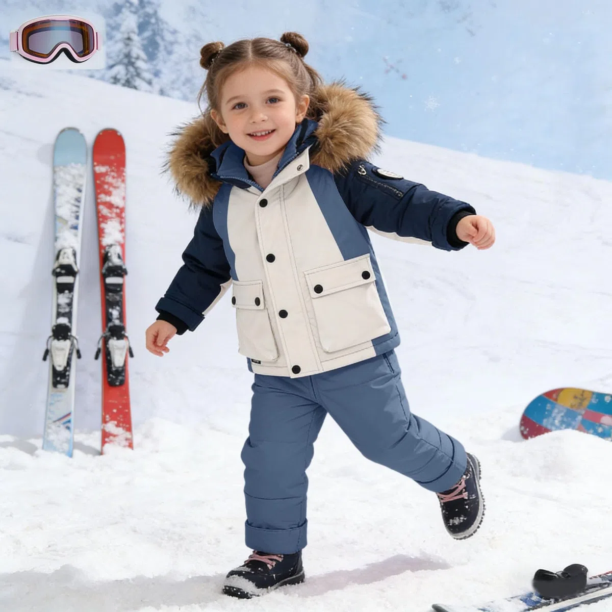 Tuta da neve invernale isolata, pantaloni da sci con giacca per giochi nella stagione fredda