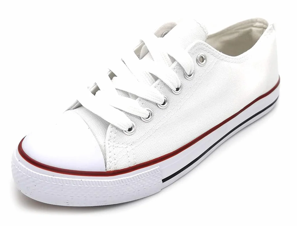P&L ITALY COLLECTION Sneakers da Donna in Tela Bianca Sneakers Bianche con Punta in Gomma in Tela