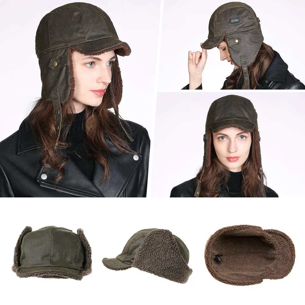 Siggi - cappello da aviatore in pelle sintetica, cappello da caccia invernale per adulti.