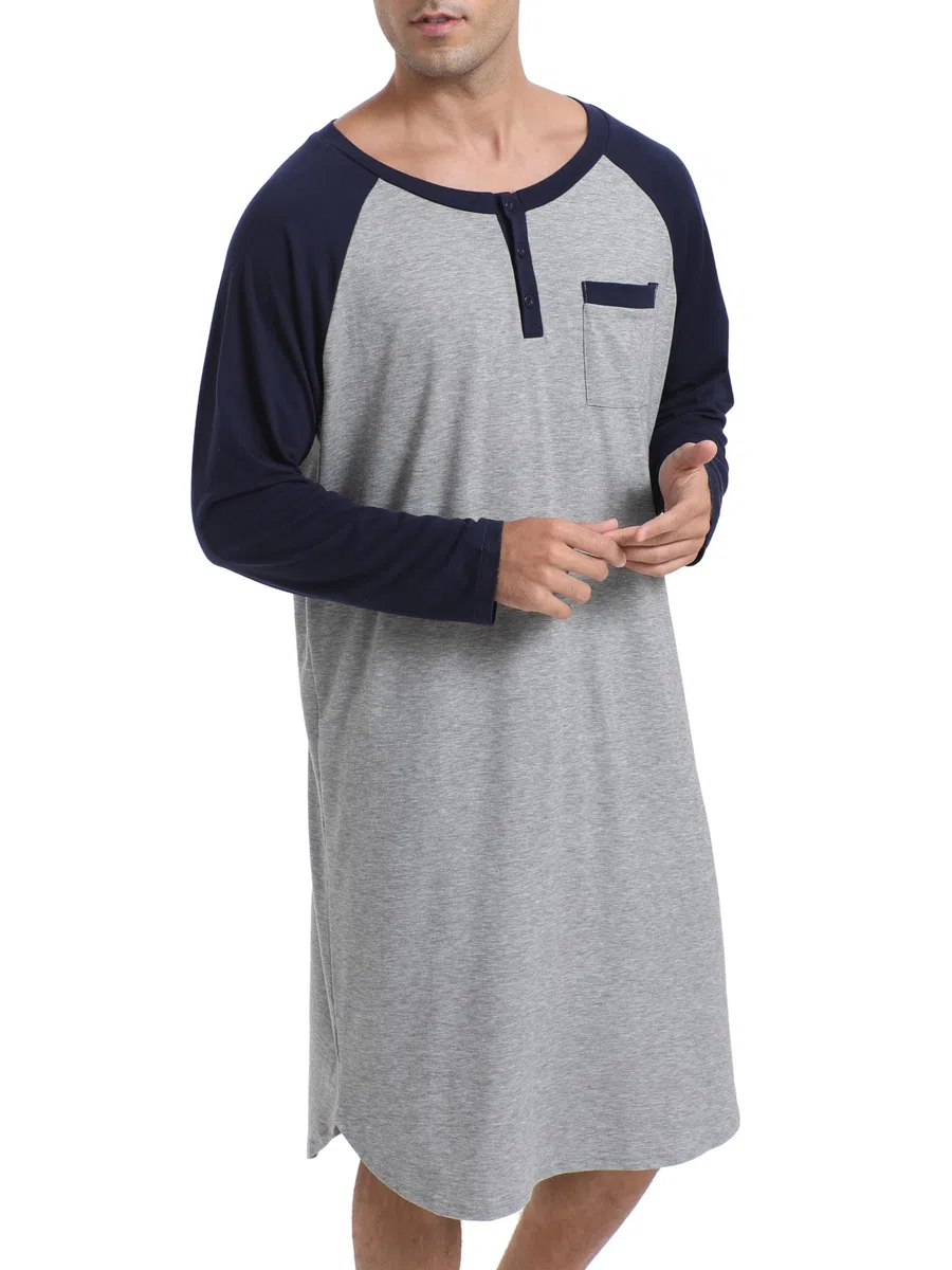 Enjoyoself Maglie Pigiama da Uomo in Cotone Maniche Lunghe Camicie da Notte per Primavera Autunno