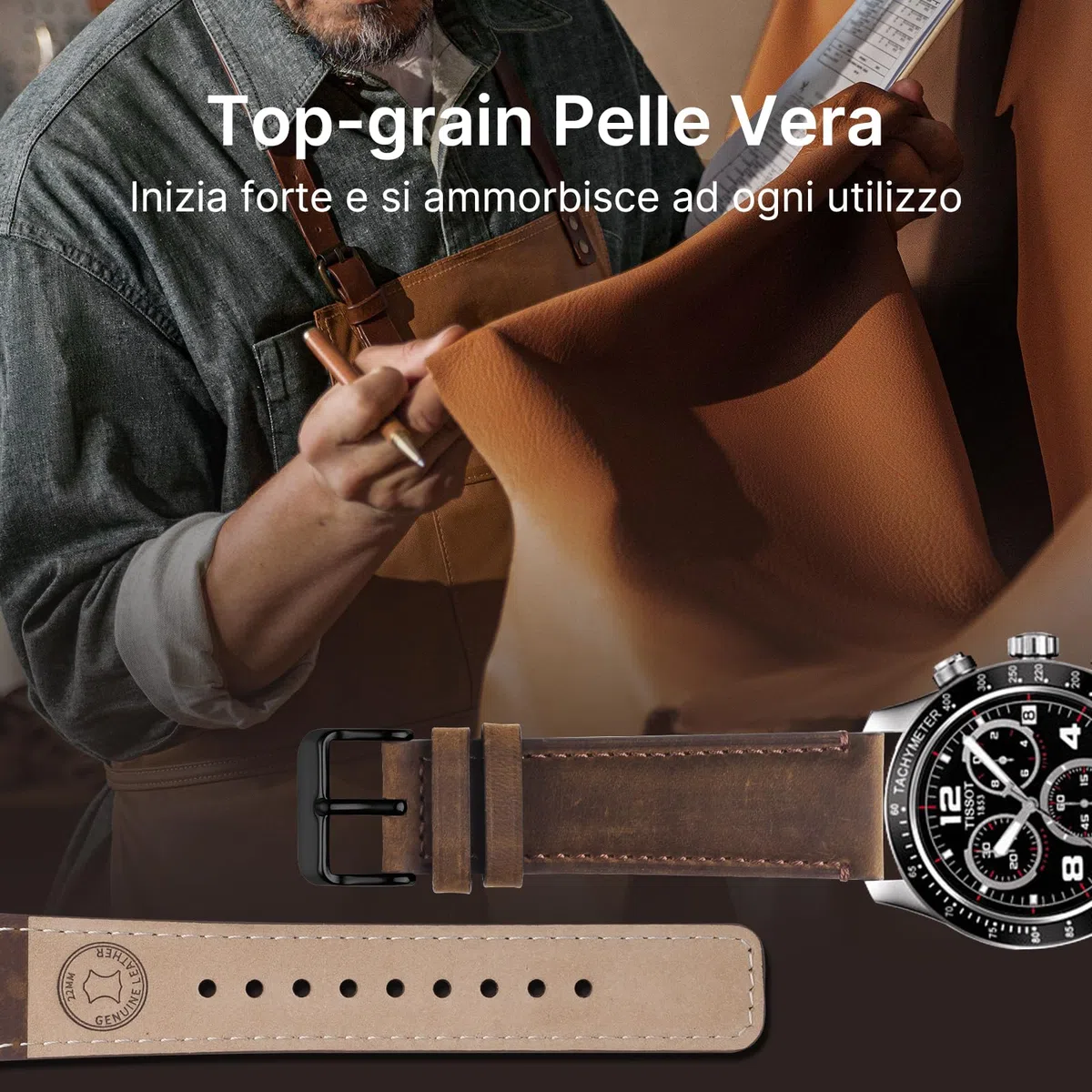 Fullmosa Cinturino in Vera Pelle 22mm e Sgancio Rapido, Cinturini Orologio per Uomo e Donna, 2 Pezzi Pelle Cinturino di Ricambio Compatibile con Smartwatch, Caffè&Nero con Fibbia Nero