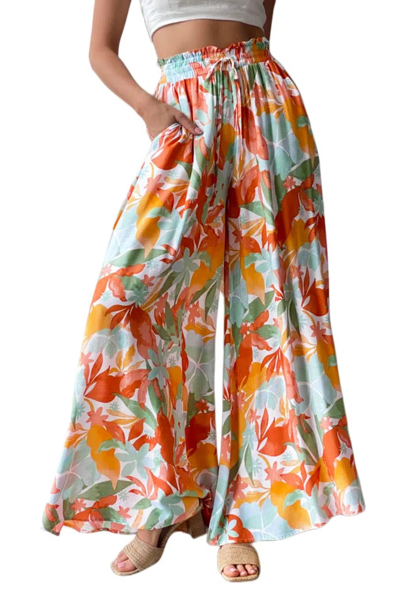 Pantaloni Donna a Gamba Larga Pantaloni Palazzo Casual e Leggeri Pantaloni Casual Pantaloni Estivi Elastici a Vita Alta Pantaloni Eleganti in Tessuto Tinta Unita con Tasche