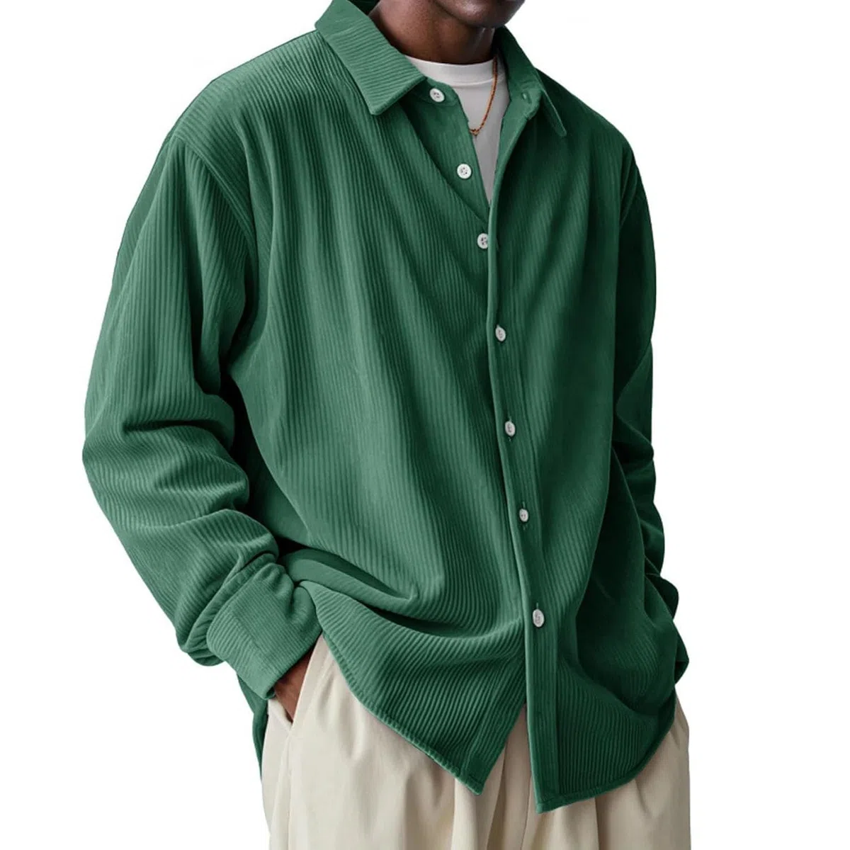 Camicie a Maniche Lunghe da Uomo con Motivo a Nido d'Ape, Camicie con Bottoni, Camicie con Texture, Eleganti Camicie Casual Urbane da Uomo in Velluto a Coste a Maniche Lunghe per Tutti i Giorni