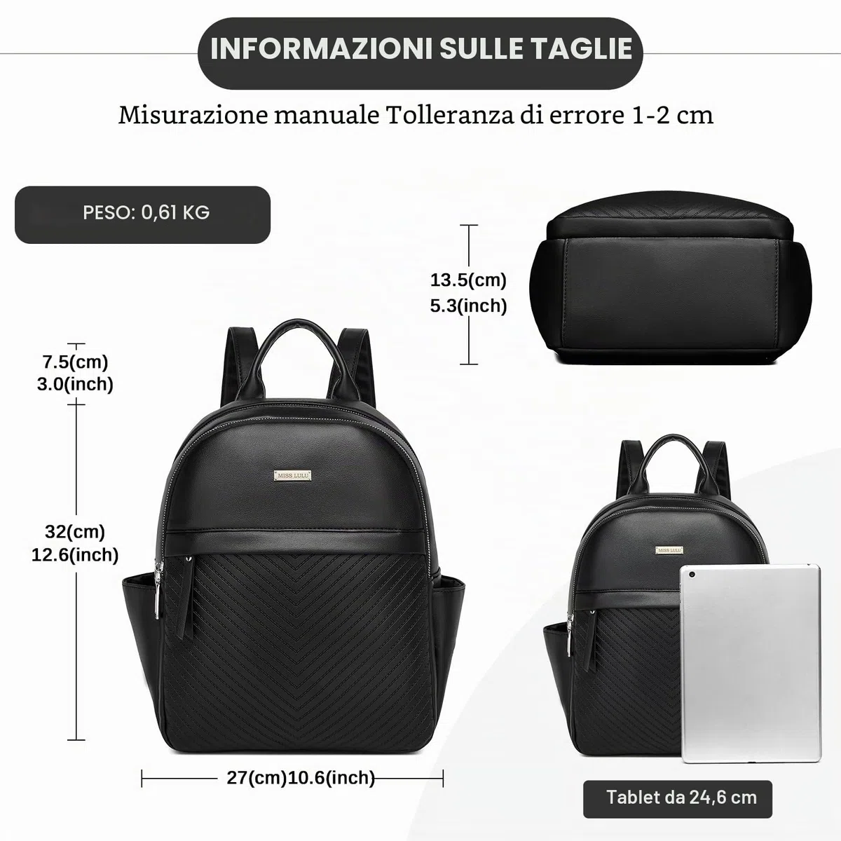Miss Lulu Zaino Università Donna Nero Elegante, Zainetto Donna Grande Impermeabile Pelle PU, Borsa Zaini per Lavoro, Universita, Viaggi e Shopping