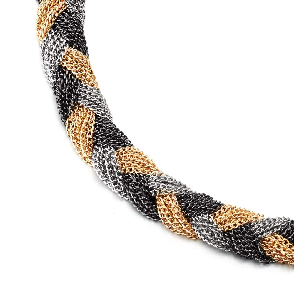 Unico Argento Grigio Nero Oro Statement Pendente Collana Multi Strati Intrecciato Catena Girocollo Choker, Festa