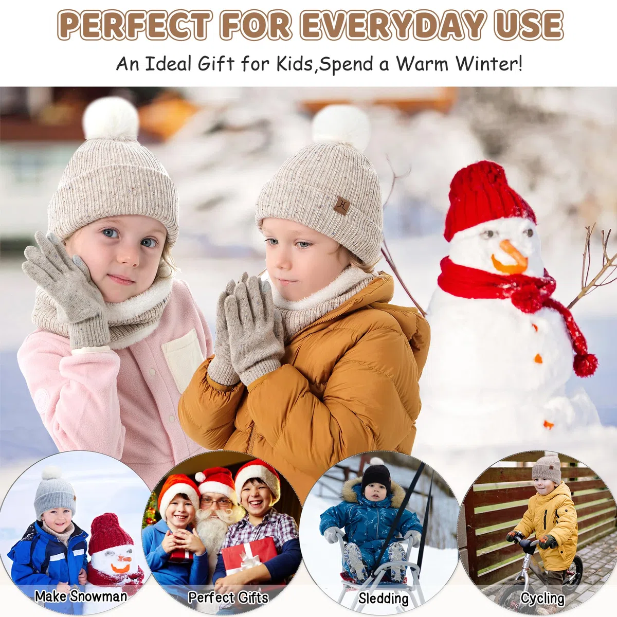Bequemer Laden Bambino Bambina Cappello Invernale Termici Sciarpa ad Anello Guanti in Maglia, PON PON Berretto Scaldacollo Manopole per 0 6 12 Mesi 1 2 3 4 5-8 Anni Bambini Regalo