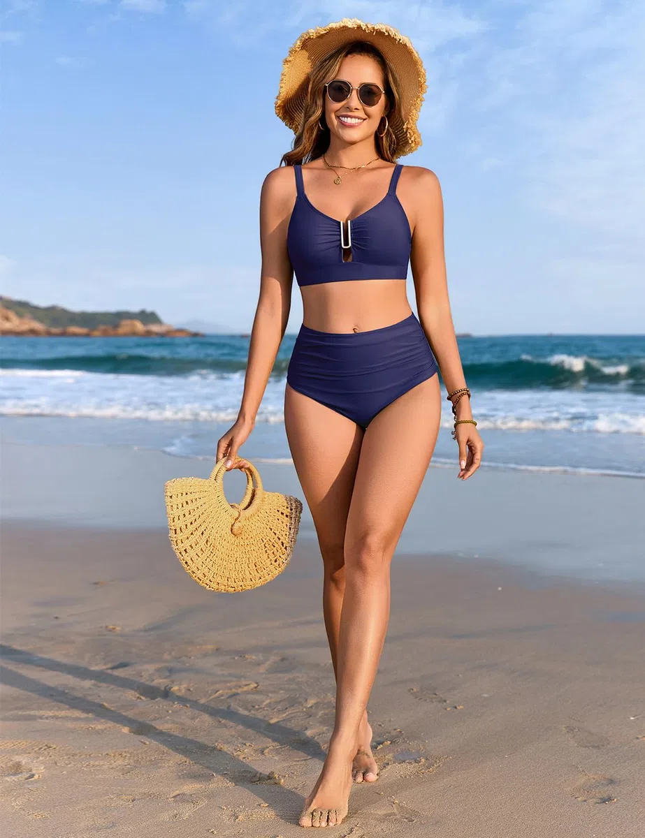 UMIPUBO Costume da Bagno Donna Due Pezzi Push Up U Vita Alta Bikini Set Imbottito Reggiseno Sexy Costumi da Mare Metallo Collo U Beachwear