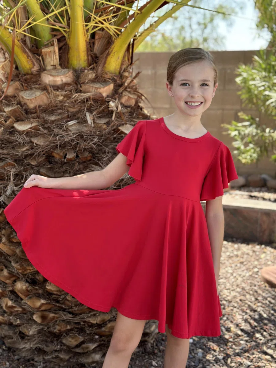 Arshiner Abito da Bambina con Maniche a Farfalla, Svasato, Scollo Rotondo, Estivo, in Cotone, per Feste, Matrimoni, Abbigliamento Casual per Bambini, con Tasca, 5-13 Anni