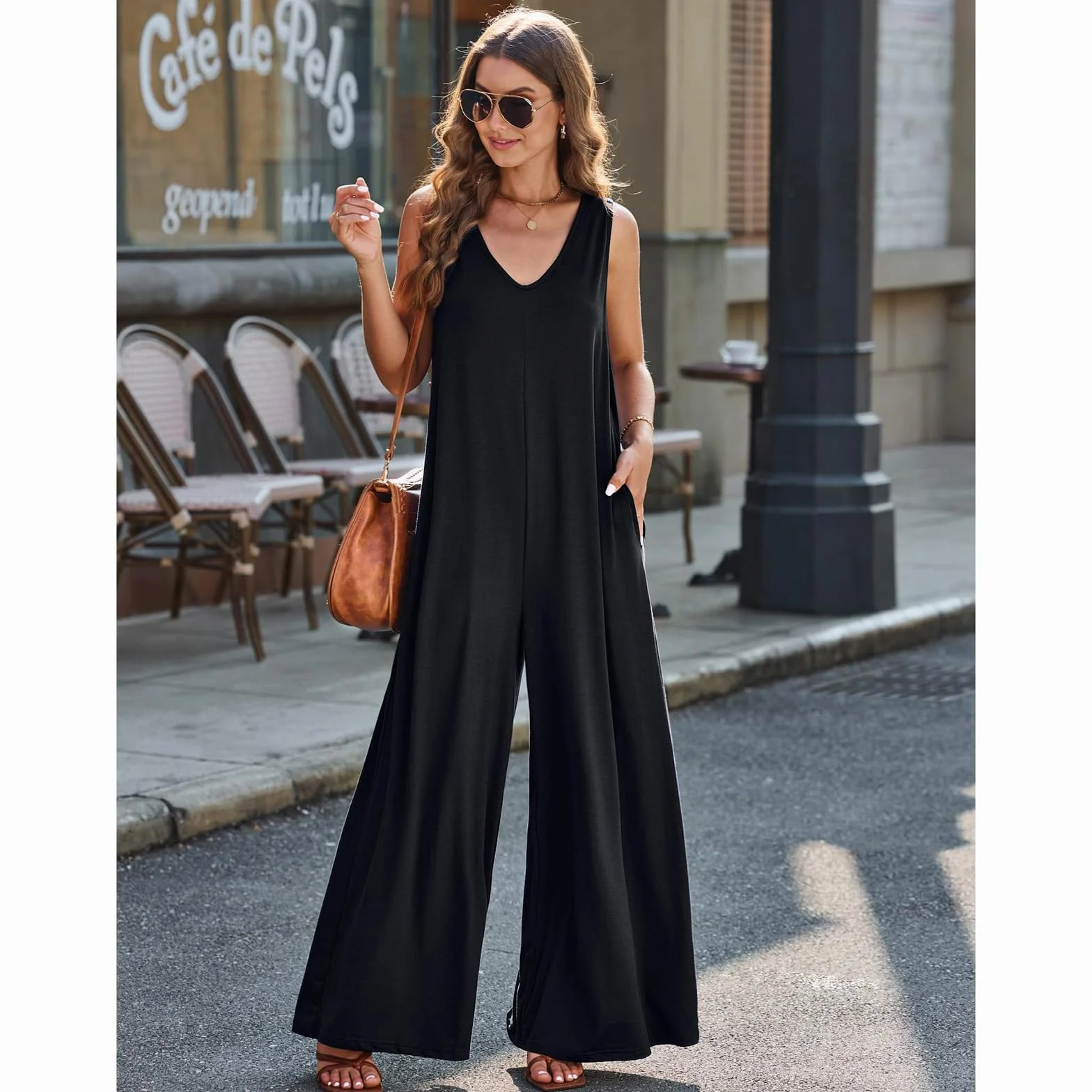 Salopette Donna Casual Baggy Jumpsuit Estiva Tuta Allentata Senza Maniche Overall Sciolto Gamba Larga Pantaloni Taglie Forti Comoda Pagliaccetto con Tasche