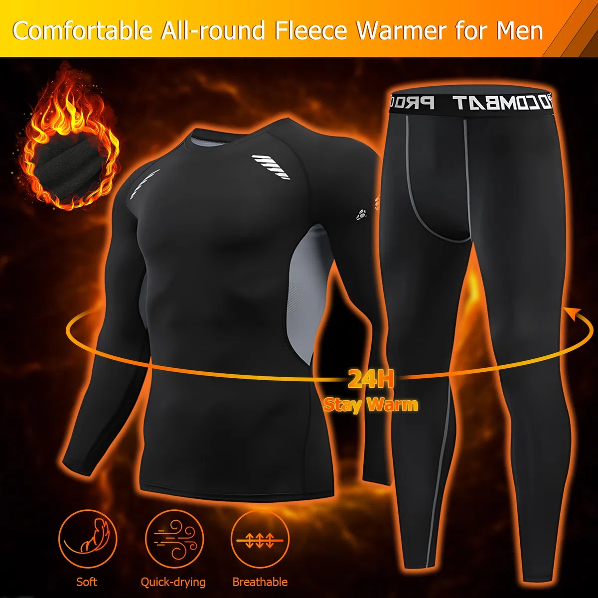 Lishang Biancheria Intima Termica Uomo Tuta Biancheria Funzionale Traspirante Maglia Intimo Termico Uomo Invernale per Sci Corsa Ciclismo Running Calcio