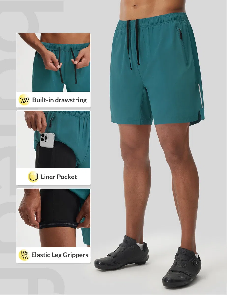 baleaf Pantaloni da ciclismo da uomo, imbottiti con tasche, 2 in 1, per mountain bike, 18 cm, estivi