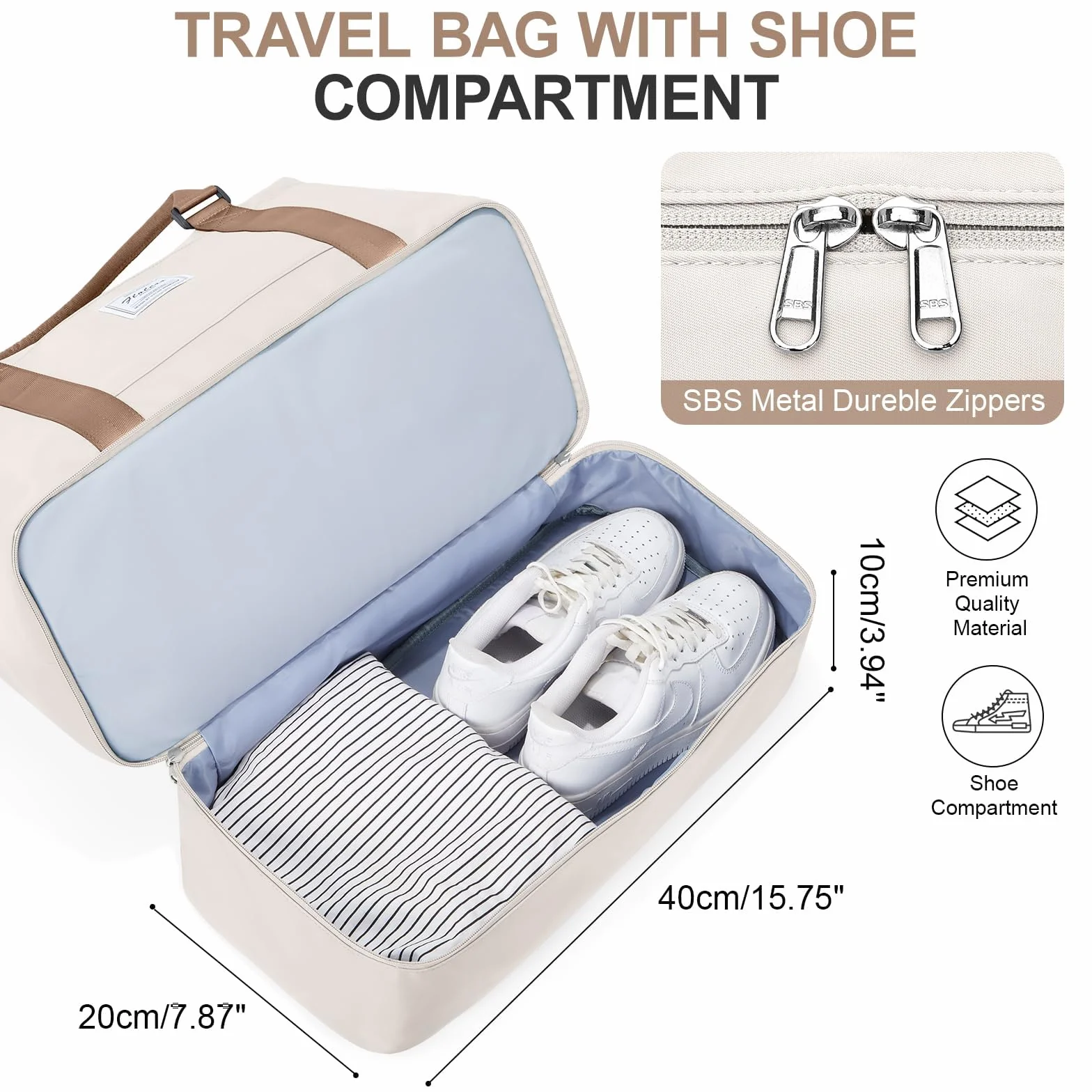 SEAFEW Borsone da Viaggio,Bagaglio a Mano 40x30x20 Ryanair Borsa da Viaggio con Scomparto per le Scarpe,Borsa da Cabina Ryanair Borsa Sportiva Borsone da Palestra da Weekend,D10-Marrone Beige