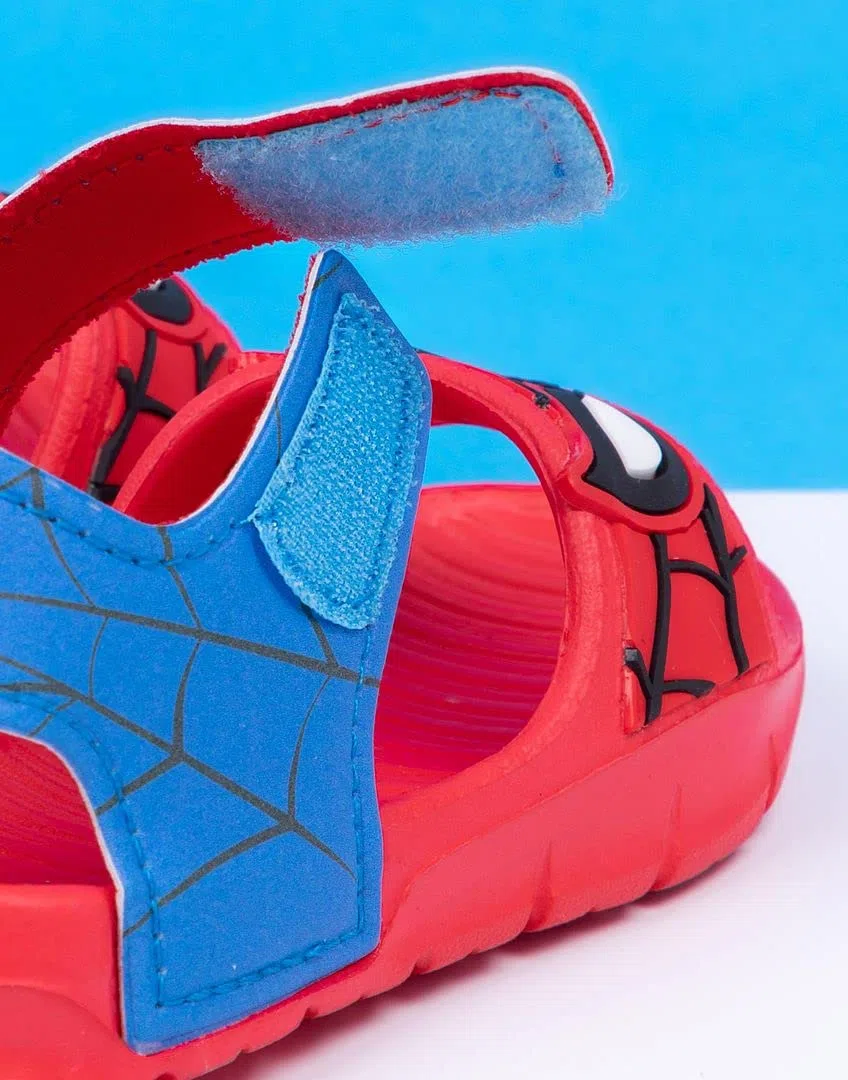 Marvel Spider-Man Sandali Bambini | Boys Girls Superhero Face Mask Sliders con cinturino di supporto | Rosso Blu Scarpe Estate Calzature
