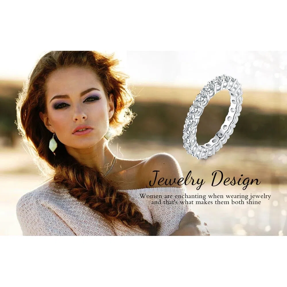 JewelryPalace Anello Half Eternity Donna Argento con Cubica Zirconia, Anelli Donna 925 con 6 Pietre a Taglio Rotondo, Fede Nuziale in Tre Ori Anello Eternity Matrimonio Argento Set Gioielli