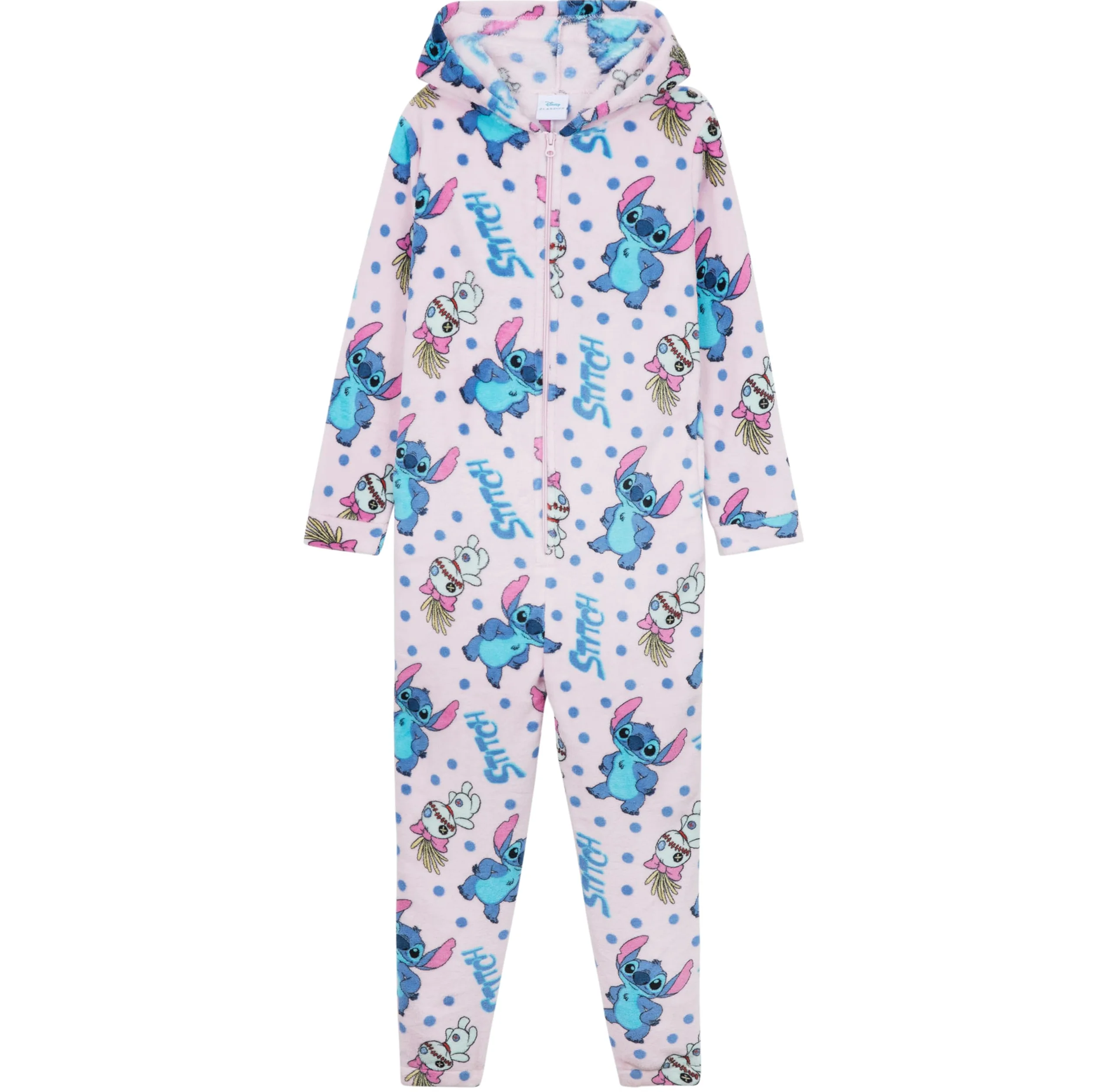 Disney Stitch Pile Pigiami Interi con Cappuccio Bambina, Accogliente Pigiama Set