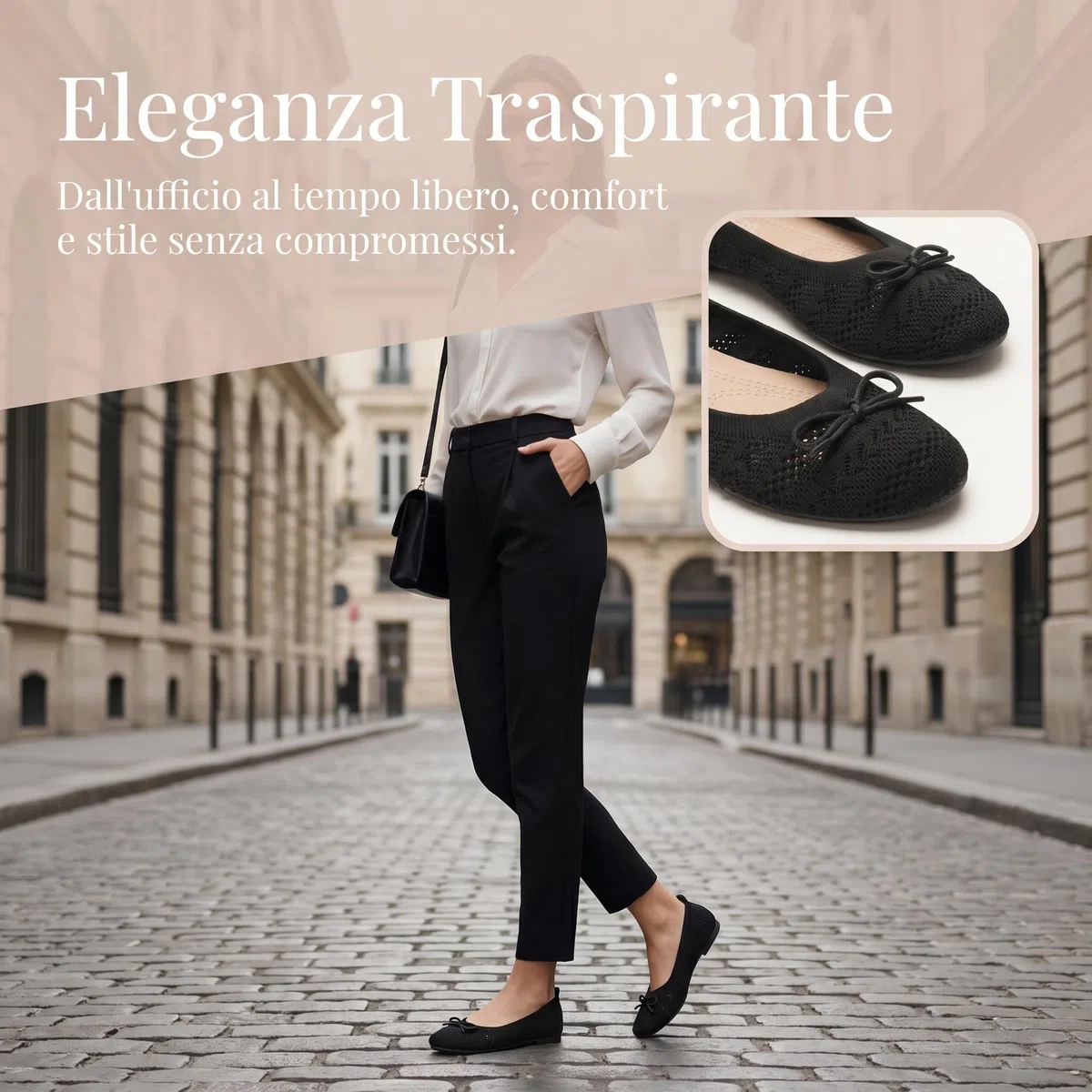 Ballerine da donna in tessuto con fiocco, antiscivolo, tipo manoletina ultra morbide