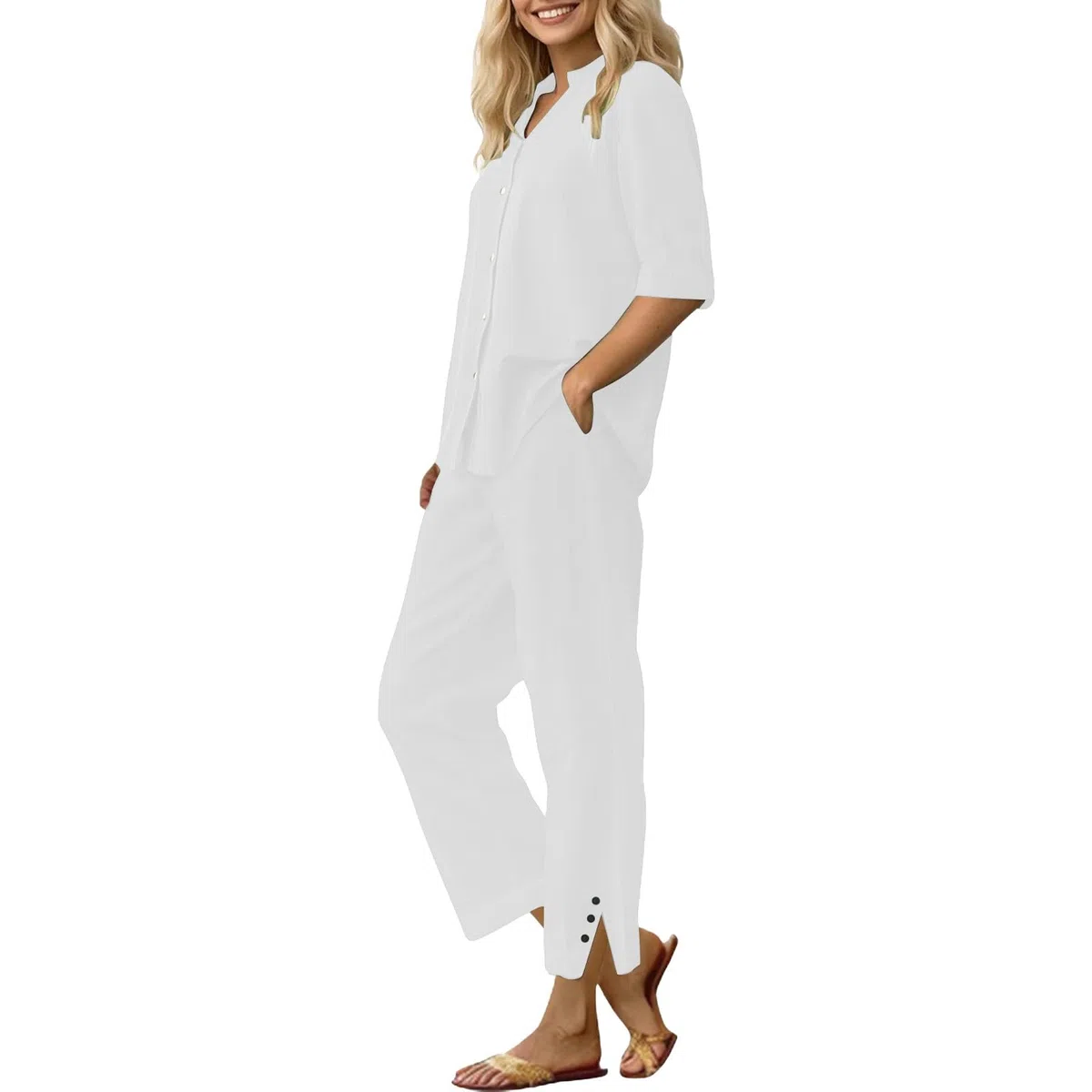 Tuta Donna in Lino Sportiva Leggeri Completi Casual Estiva Oversize Tute T-Shirt e Pantaloni Lunghi Completo Elegante Cotone e Lino Taglie Forti Due Pezzi Mare Tute Cotone Curvy da Spiaggia