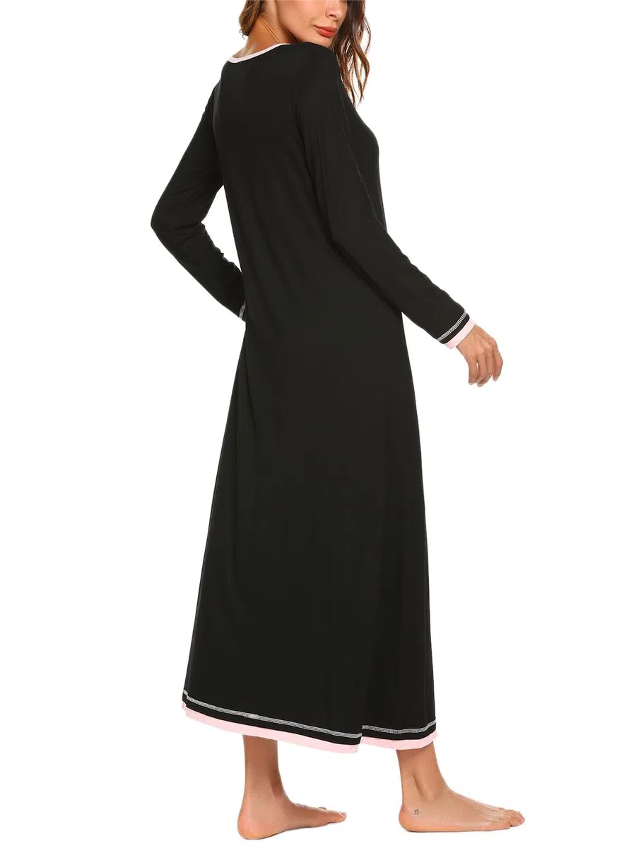 Ekouaer Camicia da Notte Donna Manica Lunga Girocollo Lungo da Notte Invernale Pigiama Comodo Ampio Sexy Camicie Tinta Unita Abbigliamentoda Casa S-XXL