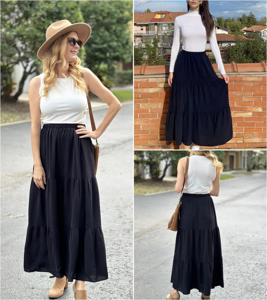 Zeagoo Gonne Donna Elegante a Vita Alta da Donna Gonna Lunga Estiva Gonna Lunga Casual a Trapezio Gonne Elastiche con Tasche S-XXL