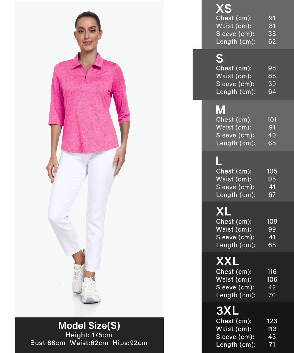 MoFiz Polo da donna a maniche corte, traspirante, con chiusura lampo 1/4, da donna, ad asciugatura rapida, con mezza manica