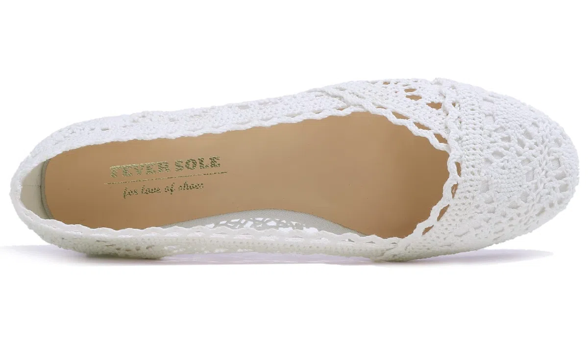 Feversole Round Toe Crochet Ballet Crochet Flats Women's Comfy Breathable Shoes