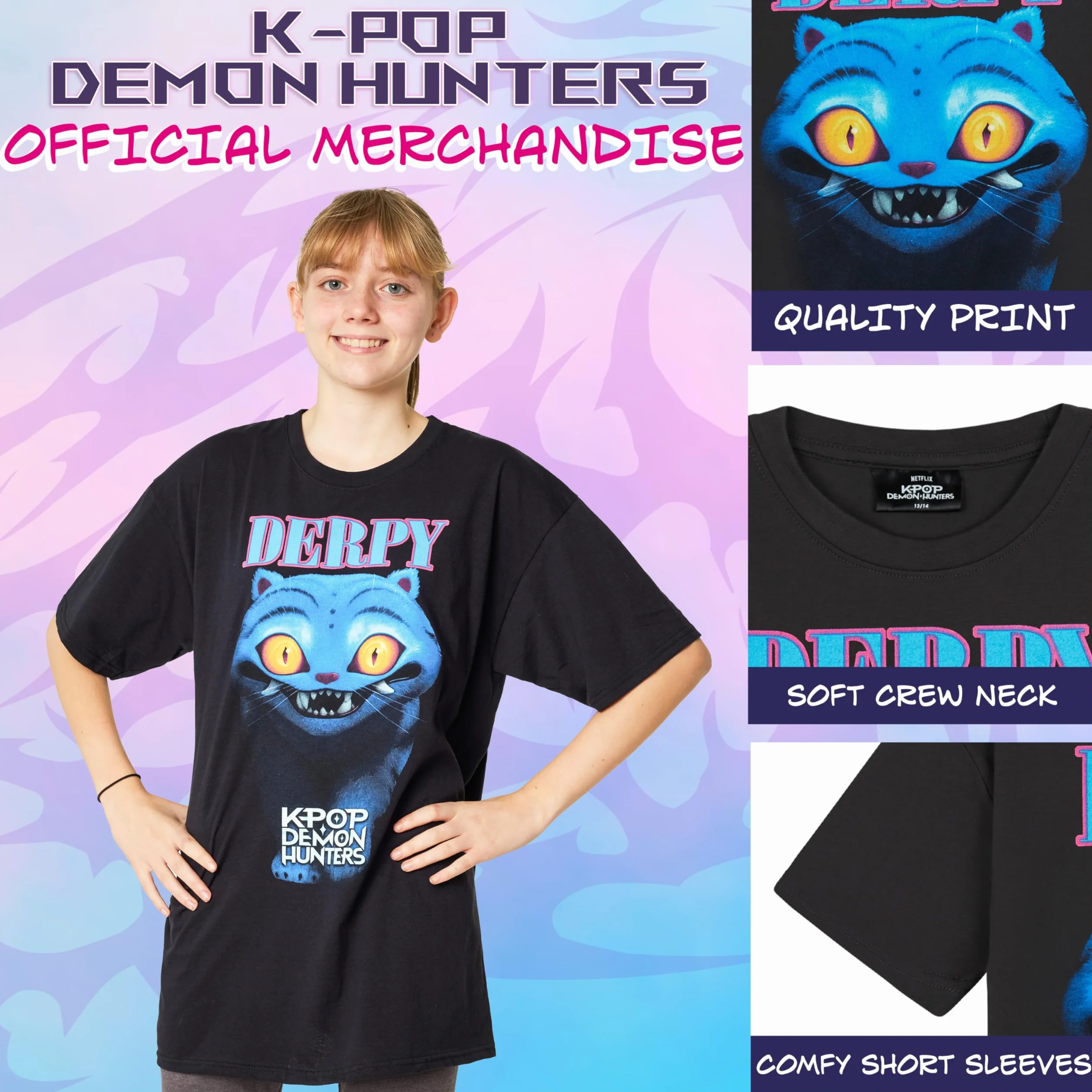 KPop Demon Hunters Ufficiale Maglietta Bambina e Adolescenti, Morbido Traspirante Girocollo Freddo T-Shirt, Regalo Ragazza
