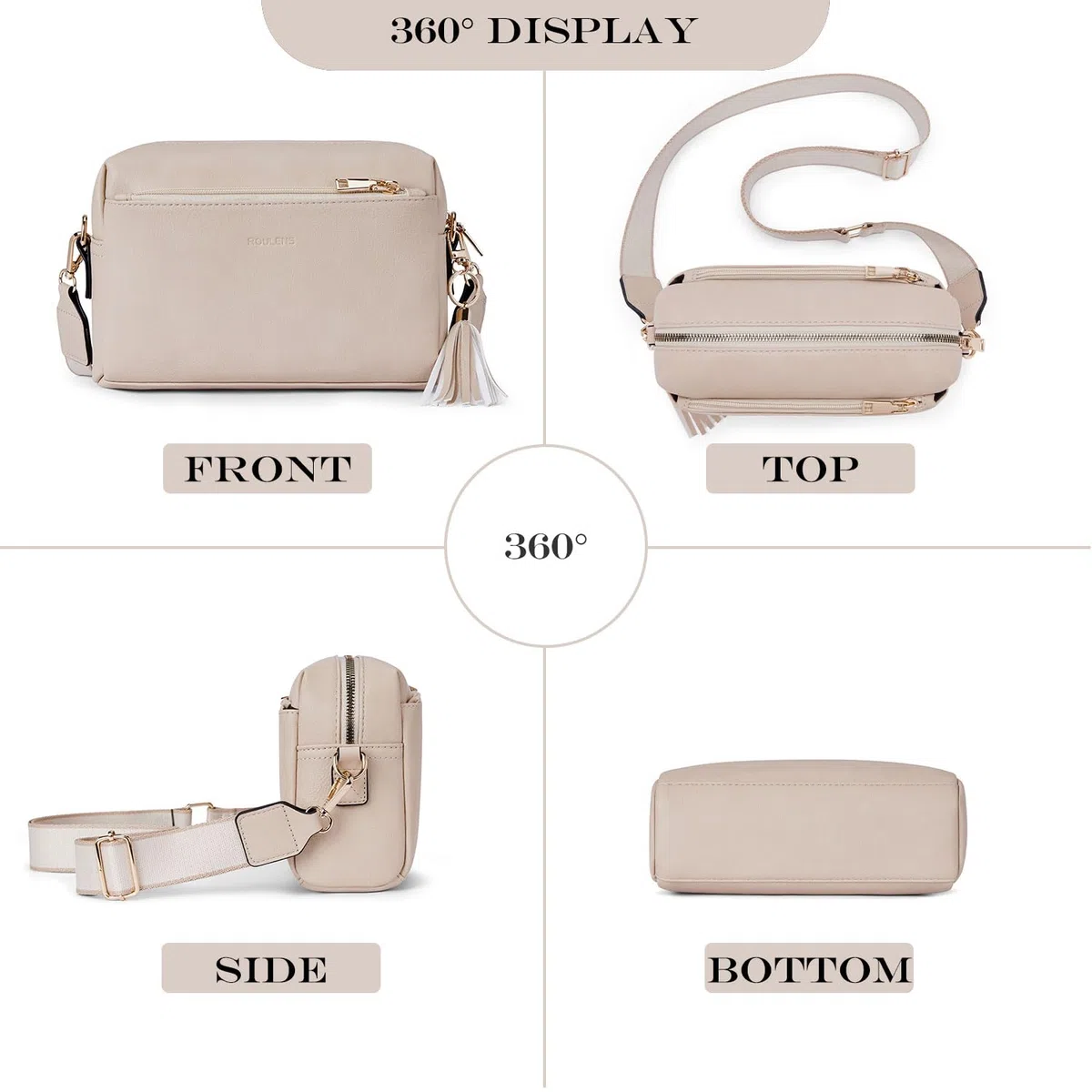 Roulens Piccola Borsa a Tracolla Donna con 3 Scomparti Capienti,Borsa Mano PU Pelle Messenger Crossbody Bag,Borsa a Spalla con Tracolla Ampia Regolabile e Rimovibile