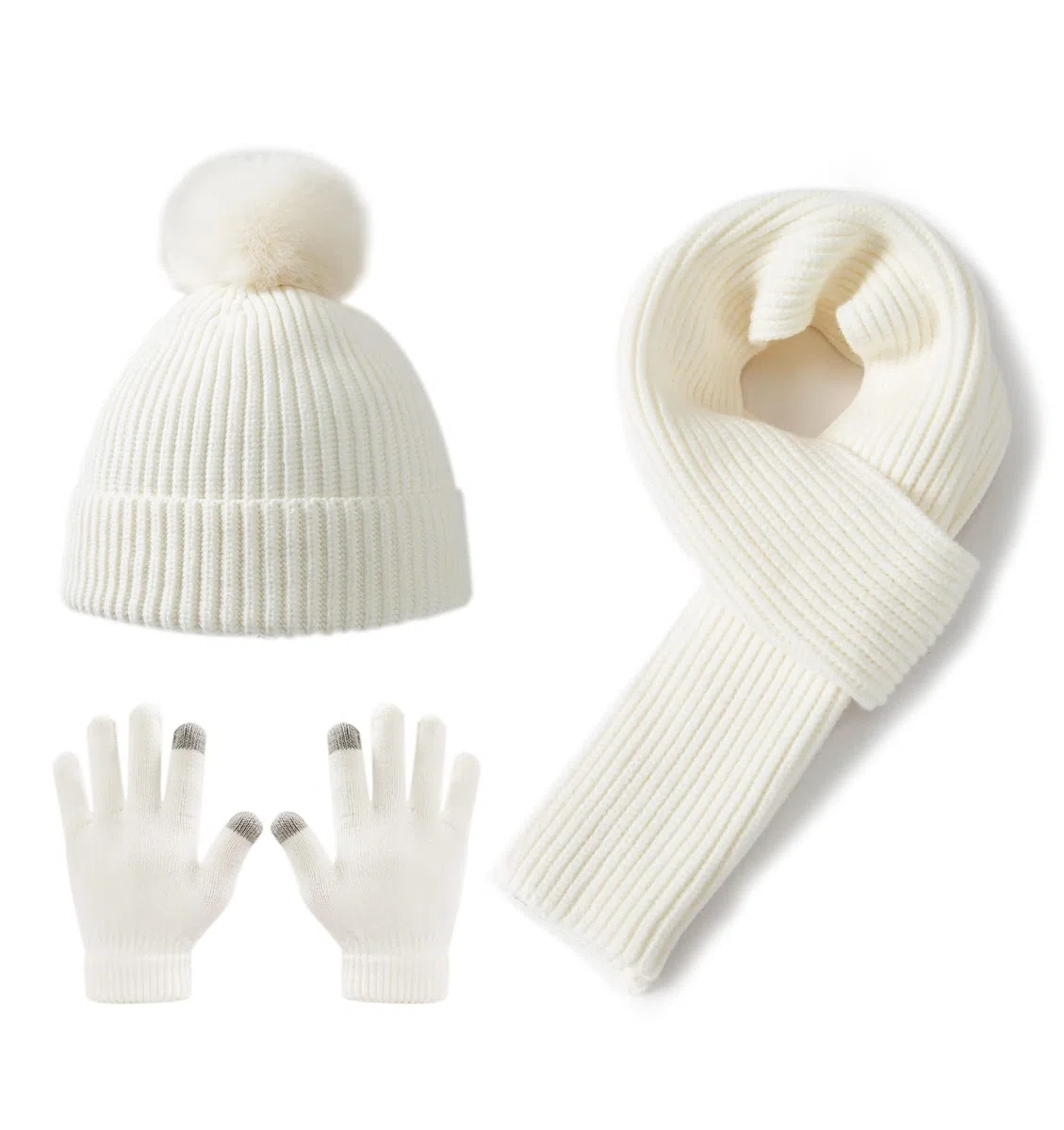 Lallier 3Pcs Cappello per Bambini Sciarpa e Guanti da Neve Set, Cappello Invernale Caldo Morbido Pom-Pom Beanie per Ragazzi Ragazze e Bambini Piccoli