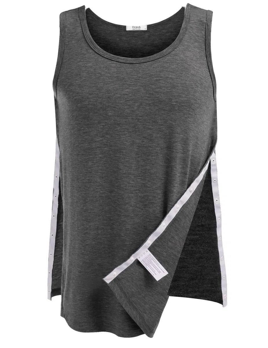 PINSPARK Maglietta Unisex per Canotte Post-operatorie alla Spalla Canotta da Riabilitazione da Donna t-Shirt da Uomo con Bottoni a Pressione e Strappi Abbigliamento per chemioterapia