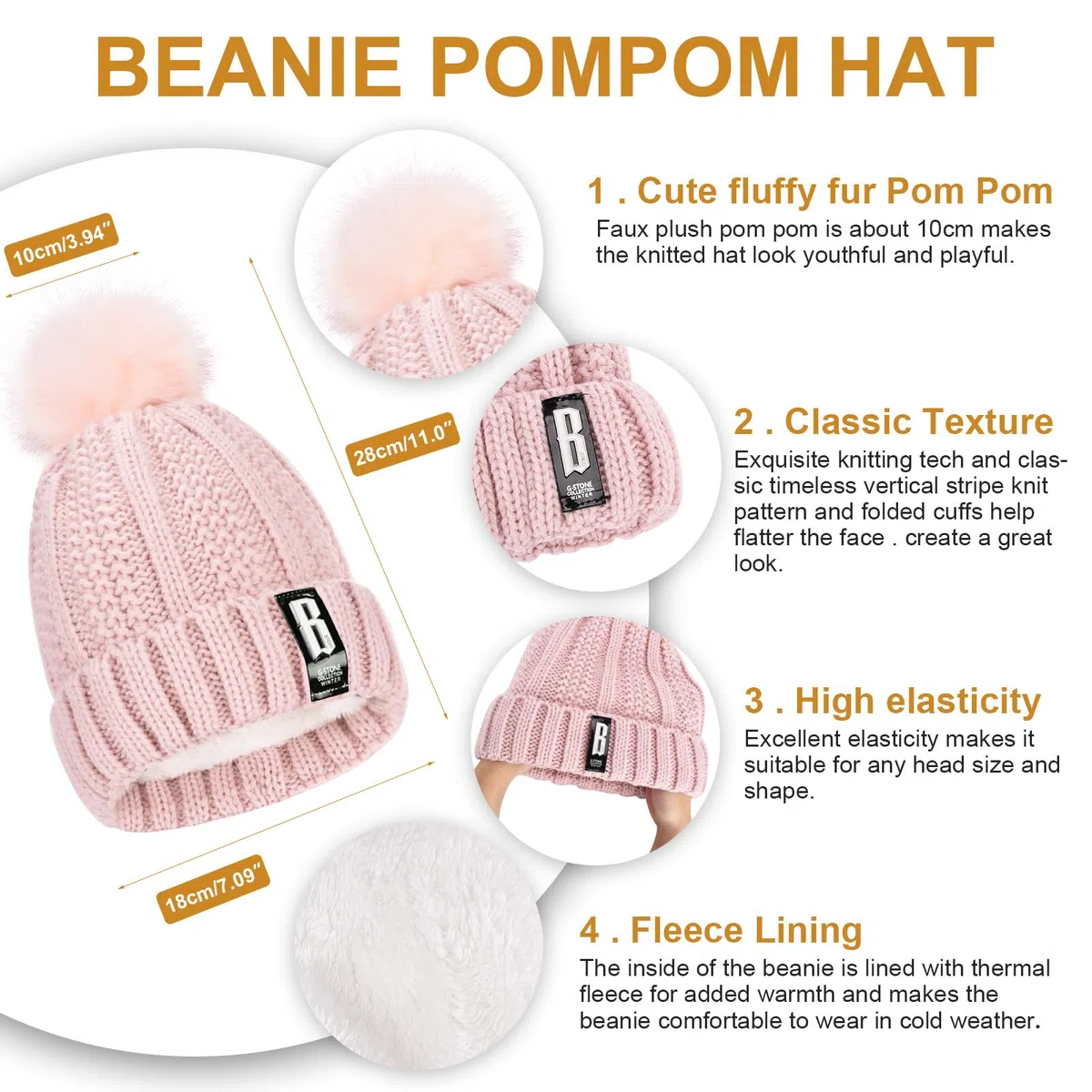 Voqeen 5 Pezzi Donne Sci Inverno Gita Set Magliere Cappello Sciarpa Touch Screen Guanti Paraorecchie Calze per Sport all'aperto Jogging Sci Escursionismo