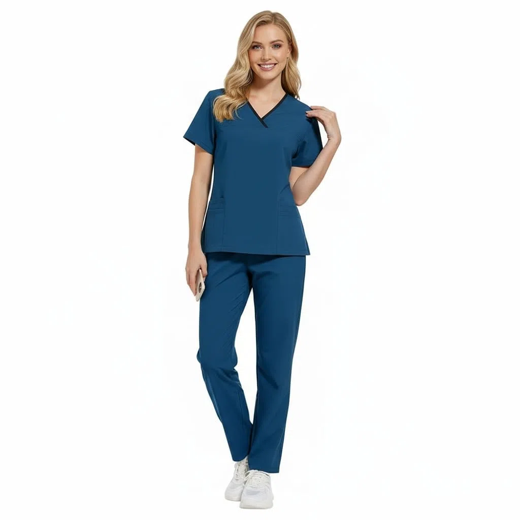 Scrub per le donne Split Suit V-Top e pantaloni da jogging con quattro tasche colore puro asciugatura rapida medica infermieristica uniforme DK51
