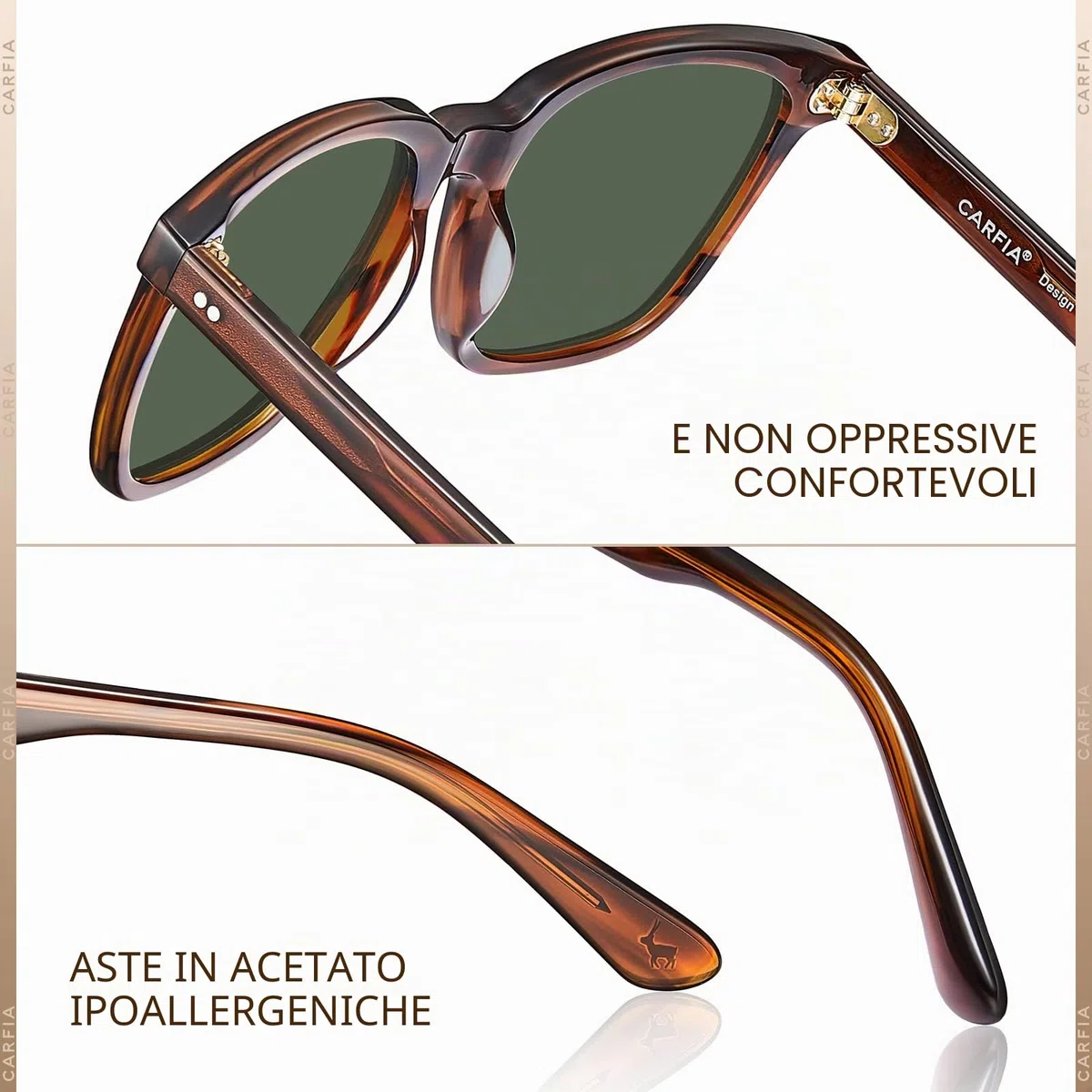 Carfia Vintage Polarizzati Occhiali da Sole da Uomo Protezione UV400 Telaio Acetato Stile Classico Elegante e Alla Moda