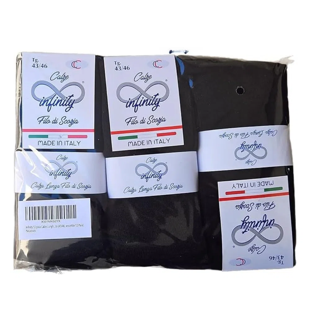 Infinity 12 paia Calze Lunghe Uomo Cotone Filo di Scozia Elasticizzato, Calze Uomo Lunghe Eleganti per Lavoro D'Ufficio, Calzini in Tessuto Fresco e Traspirante, Manifattura Made in Italy