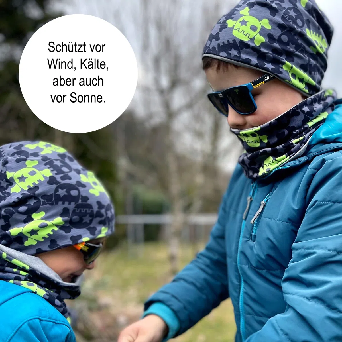 Wollhuhn Bambini Long Loop – Sciarpa tubolare extra lunga in jersey di cotone – Morbido scaldacollo a doppio strato per ragazzi e ragazze – Fatto a mano in Germania