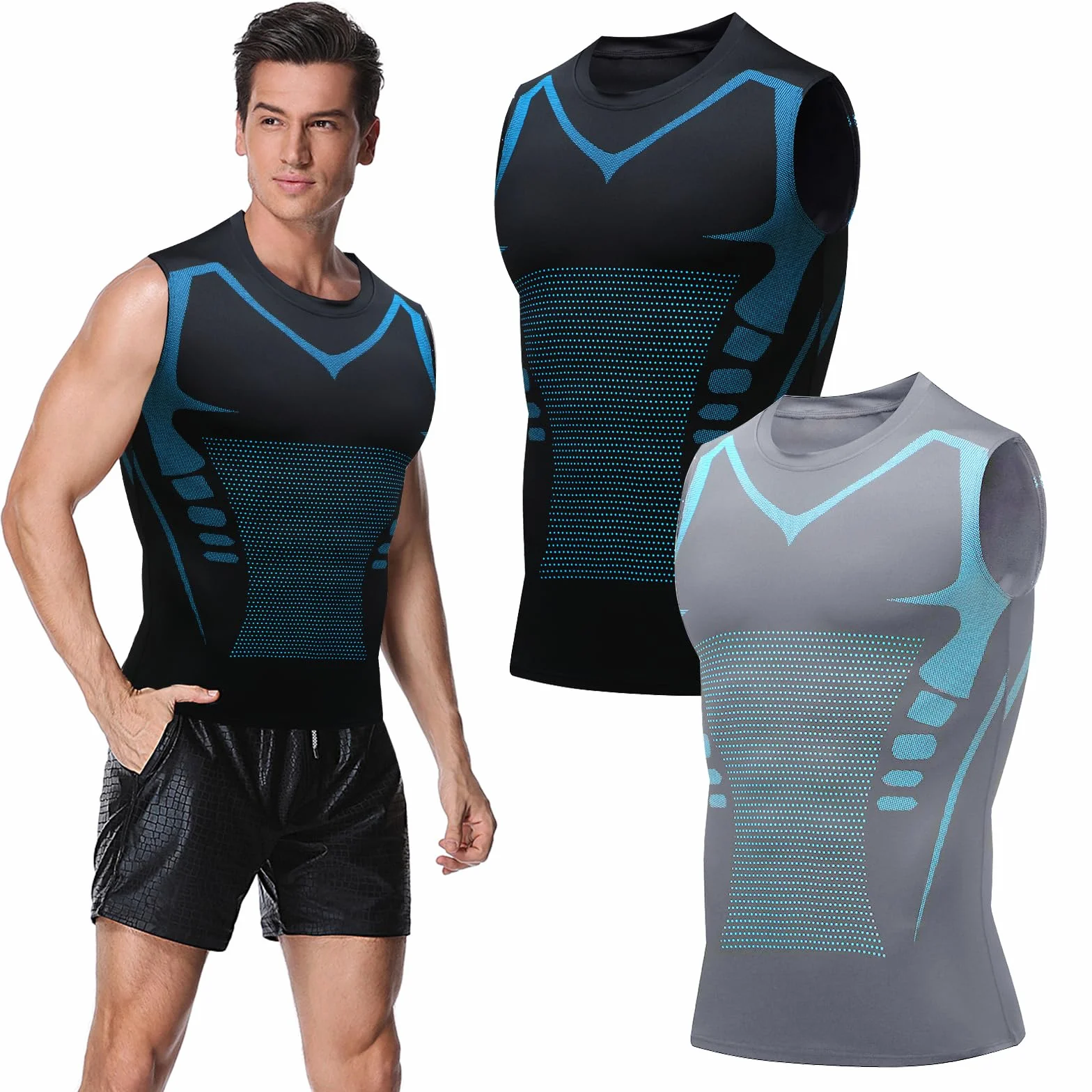 Ronronner 2 StüCk 2024 Ionic Shaping Weste, Ionic Shaping - Canottiera da uomo, tratto addominale, tessuto traspirante in seta di ghiaccio - abbigliamento sportivo per uomo