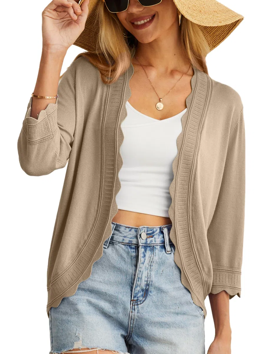 Cardigan Maglione Donna, Casuale Scialle Solido Cardigan Estate Elegante Sweater Morbido E Leggero Knitted Cardigan