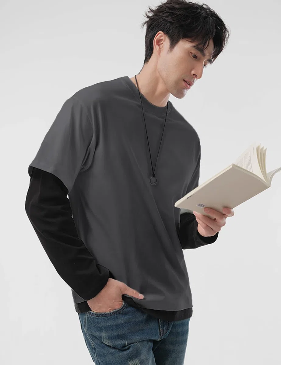 Muscle Alive Uomo Falso Completo 2 Pezzi Girocollo Camicie a Strati Tinta Unita Casual Maglione con vestibilità Ampia